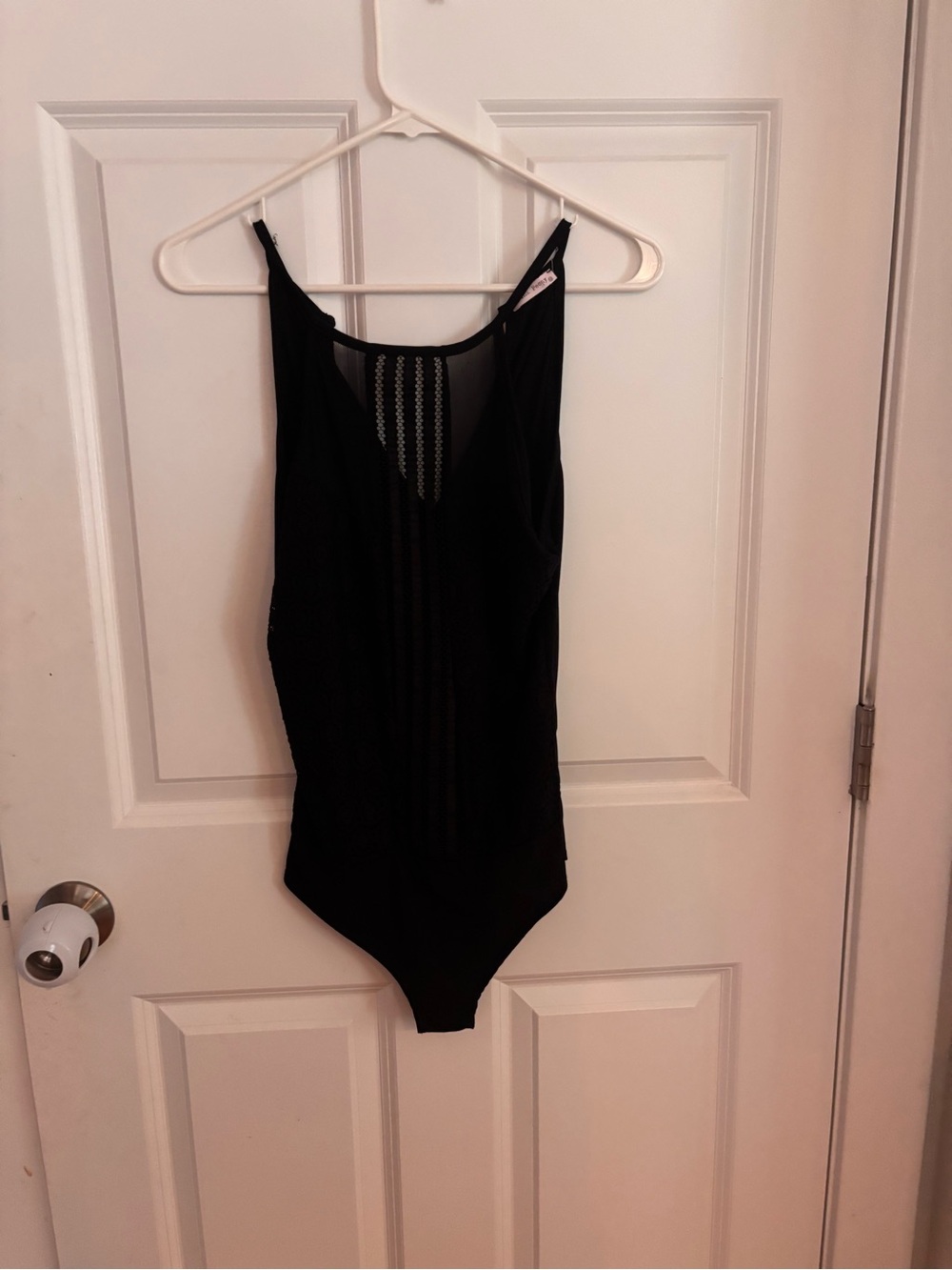 Black One-Piece Bodysuit with Sheer Lace Front